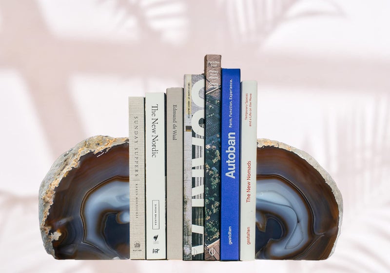 AMOYSTONE أقفال كتب من حجر الأجات الفريد من AMOYSTONE، أقفال كتب قوية للكتب الثقيلة، مثبت كتاب من كريستال الكوارتز، بني/رمادي طبيعي، 4-6 رطل، مثالي لتزيين المكتب وغرفة الدراسة - Image 2